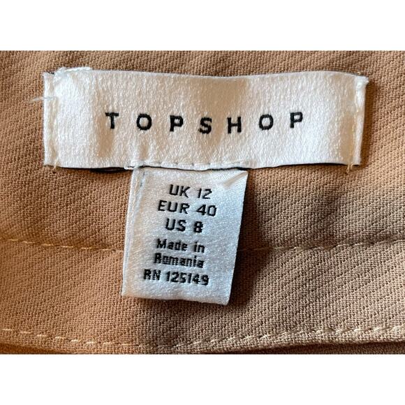 Topshop Wide Leg Pants Trousers High Rise Size 8 Tan Center Crease Closet Staple - Picture 4 of 14
